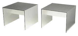 Pair Contemporary Aluminum Finished Side Tables