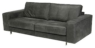 Contemporary Italian Black Leather Sofa