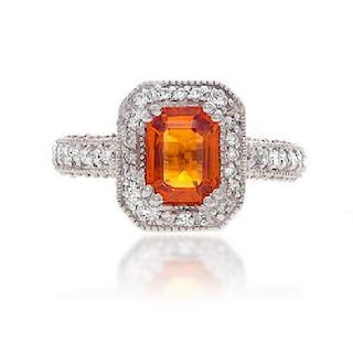 Orange Sapphire & Diamond Ring