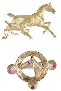 Two 14kt. Horse Brooches