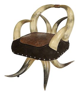 Vintage Horn and Leather Child's Chair