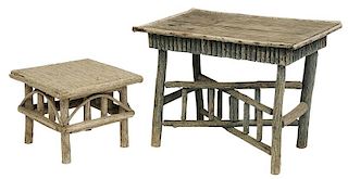 Vintage Painted Rustic Side Table, Footstool