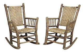 Pair Old Hickory Rustic Rocking Chairs