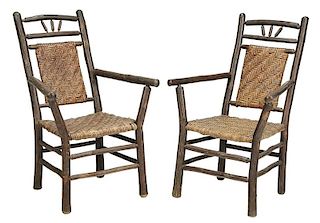 Pair Old Hickory Arm Chairs