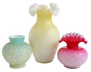Three Satin Glass Vases