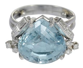 Platinum, Aquamarine & Diamond Ring