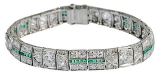 Art Deco Platinum, Diamond & Emerald Bracelet