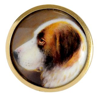18kt. Porcelain Painted Dog Brooch