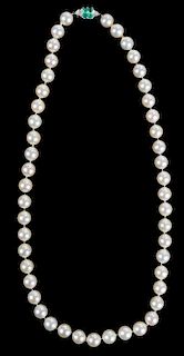 Platinum, Pearl, Emerald & Diamond Necklace