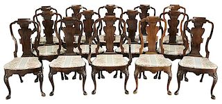 Set of 14 Irish Queen Anne Style Dining Chairs