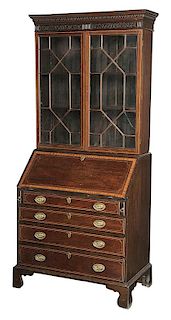 George III Inlaid Mahogany Desk and Bookcase