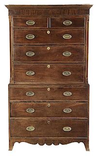 George III Inlaid Mahogany Chest on Chest
