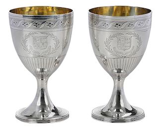 Pair George III English Silver Goblets
