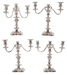 Set of Four Silver-Plate Two Arm Candelabra
