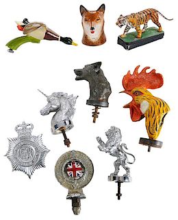 Nine Metal Figures / Automobile Hood Ornaments