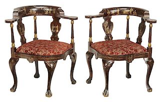 Pair Chippendale Style Japanned Corner Chairs