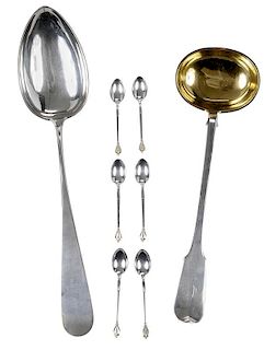 Eight Pieces Continental Silver Flatware