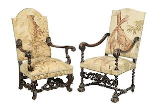 Two Similar Baroque Style Upholstered Arm Chairs