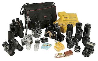 Nine Cameras and Binoculars / Many Accessories