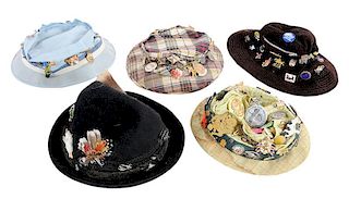 Five Vintage Hats With Approximately 100 Buttons