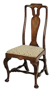 Queen Anne Marquetry Inlaid Walnut Side Chair
