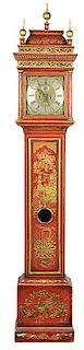Queen Anne Red Japanned Tall Case Clock
