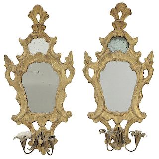 Pair Gilt Rococo Mirrored Wall Sconces