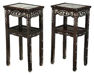 Pair Chinese Mother-of-Pearl Inlaid Side Tables