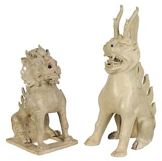 Two Sui Dynasty Straw Glazed Spirit Animals