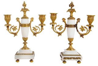 Pair of Louis XVI Marble and Bronze Candelabra