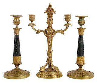 Three Gilt Bronze Candle Sticks