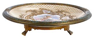 Sevres Style Plate With Enameled Bronze Mounts