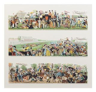 CRUIKSHANK, GEORGE. The Road to the Derby. 6 chromolithographs in two frames. Size of frame 19 x 19 3/4 inches, each.
