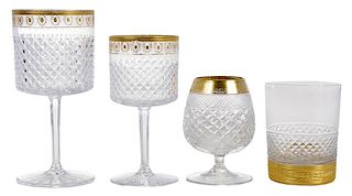 Thirty-One Crystal Stems and Tumblers/Gilt Bands