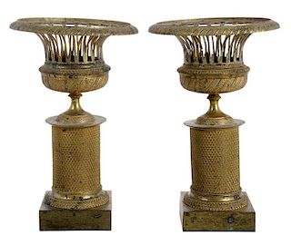 Pair of French Brass Small Pedestal Planters