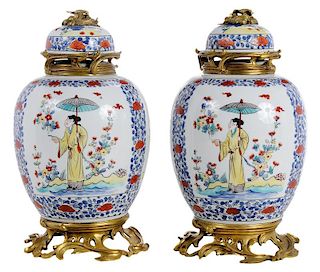 Pair Chinese Ginger Jars With Gilt Bronze Mounts