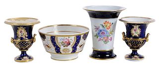 Four Cobalt Blue Floral Porcelain Objects