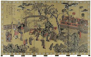 Carved and Lacquered Eight Panel Room Screen