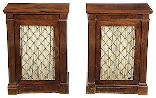 Pair Regency Style Mahogany Grill Door Cabinets