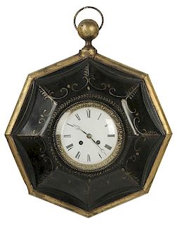 Black and Gilt Tole Octagonal Clock