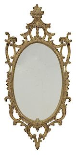 Italian Baroque Style Gilt Wood Oval Mirror