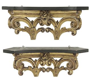 Pair Neoclassical Style Gilt Wood Wall Brackets