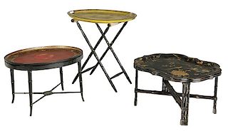 Group of Three Decorated Tray Top Tables