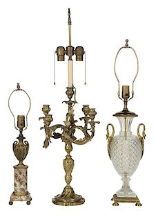 Three Gilt Bronze  Table Lamps