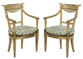Pair Italian Neoclassical Style Arm Chairs