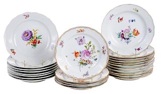 24 Similiar Floral Decorated Meissen Plates