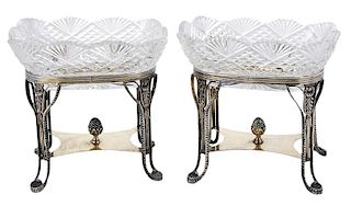Pair Gilt Silver-Plate and Glass Compotes
