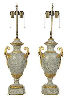 Pair Fine Louis XVI Style Marble/Bronze Lamps
