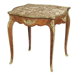 Louis XV Style Mahogany Marble Top Center Table