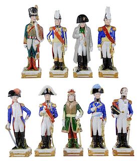 Nine Porcelain Military Historical Figures